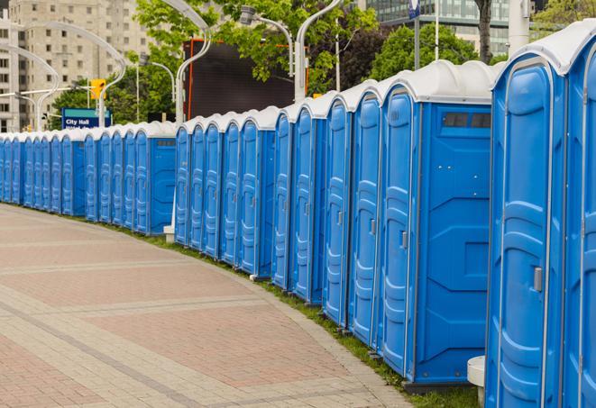 Seasonal porta potty units set up at a Pullman, Washington venue